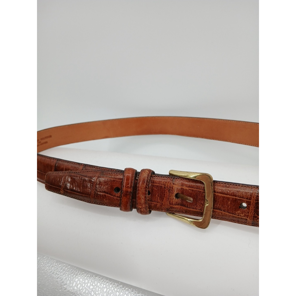 Brighton Belt Brown Embossed Calfskin On Saddle Leather Medium Gold Tone VTG - Picture 2 of 7